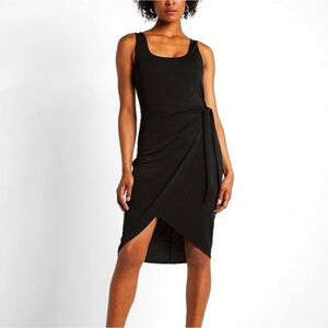 Express Body Contour Wrap Front Midi Dress With Built-In Shapewear Large